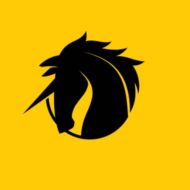 Tek boynuzlu at Head Logo vektör Sarı zemin üzerine