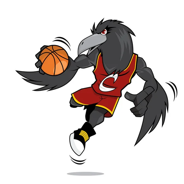 Μπάσκετ μασκότ - άγρια Crow κόκκινη στολή — Διανυσματικό Αρχείο