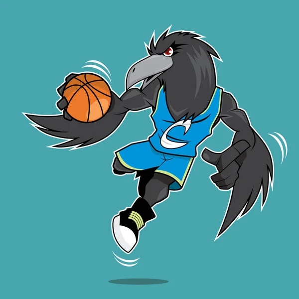 Μπάσκετ μασκότ - άγρια Crow μπλε στολή — Διανυσματικό Αρχείο