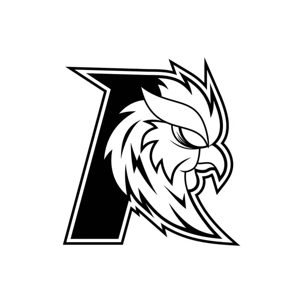 R harfi horoz Logo - siyah ve beyaz — Stok Vektör