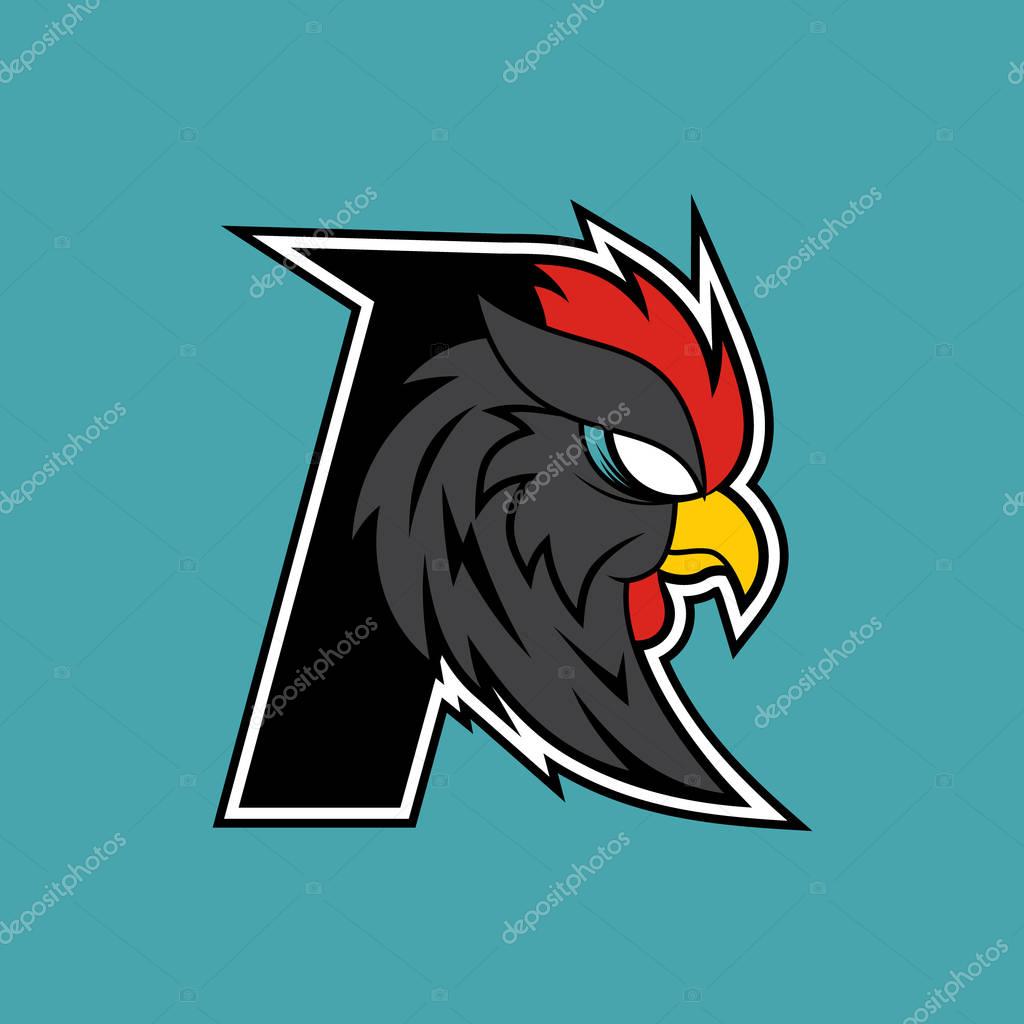Letter R + Rooster Head Logo Vector Design