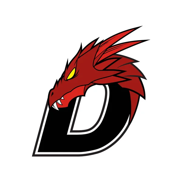 Lettre D + Vecteur de logo Dragon rouge — Image vectorielle