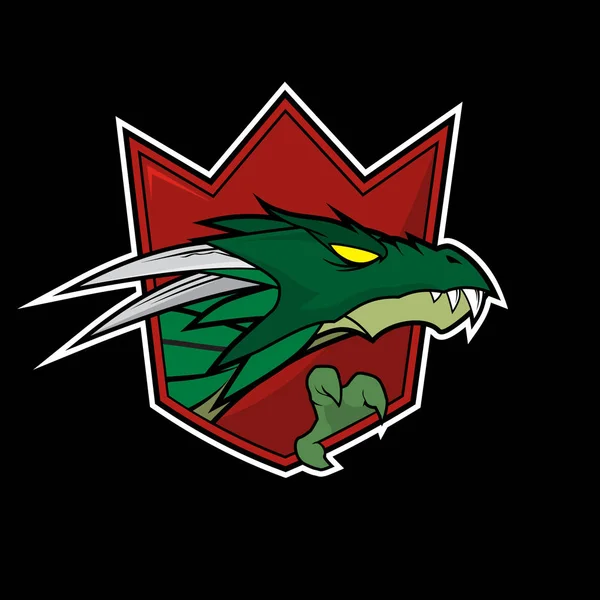 Vector de cabeza de dragón en escudo rojo — Vector de stock