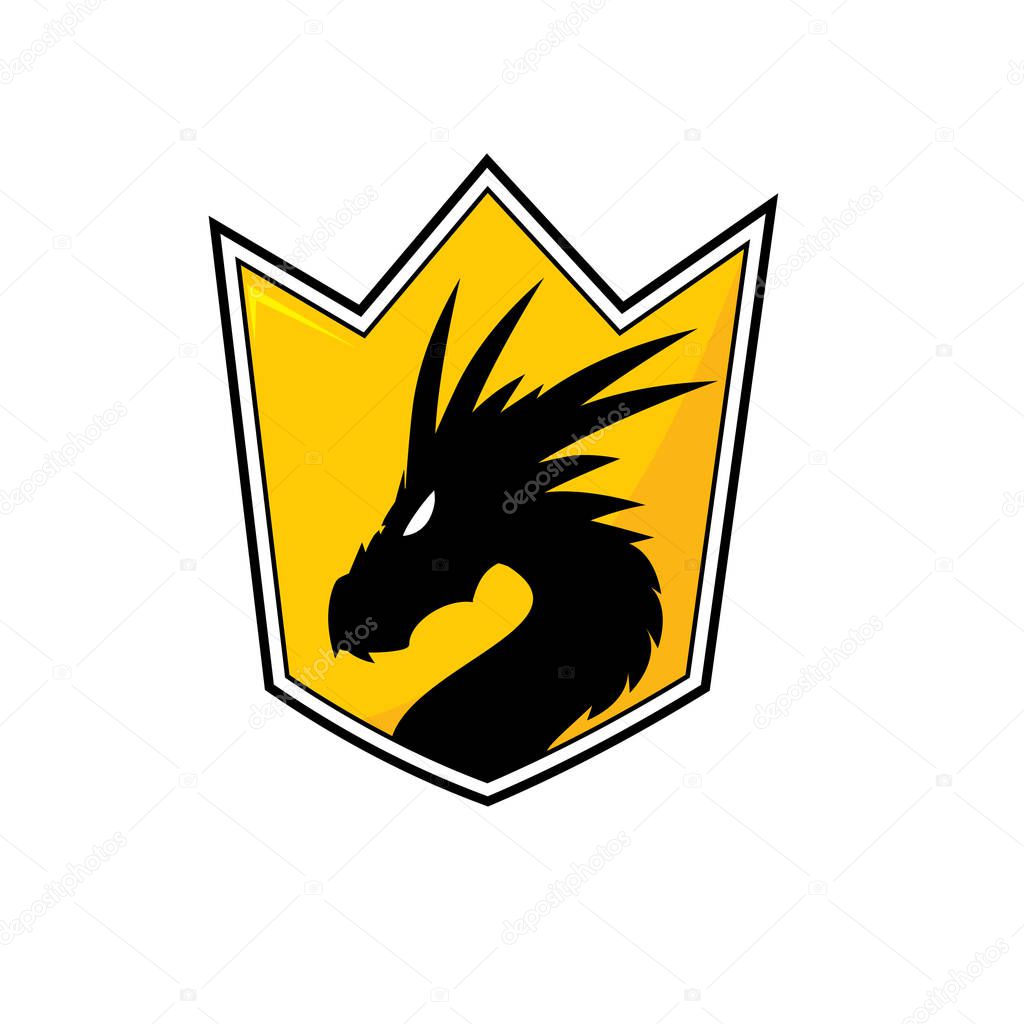 Dragon on yellow shield logo vector design