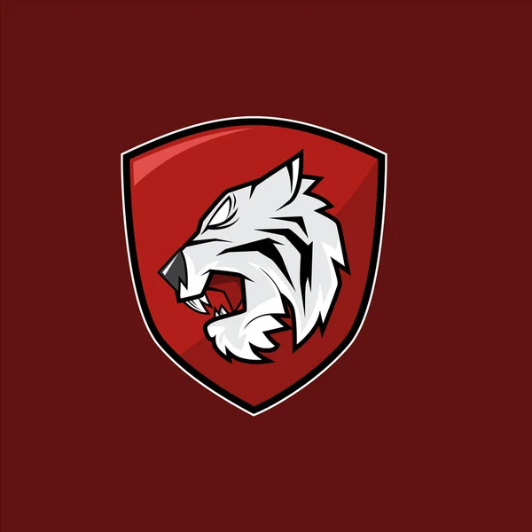 Cabeza de tigre en escudo rojo — Archivo Imágenes Vectoriales