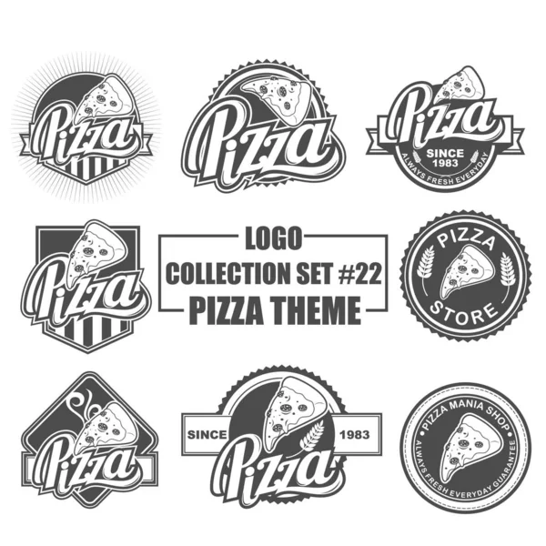 Pizza Temalı Vektör logosu, rozet, amblem, sembol ve simge şablonu tasarımı