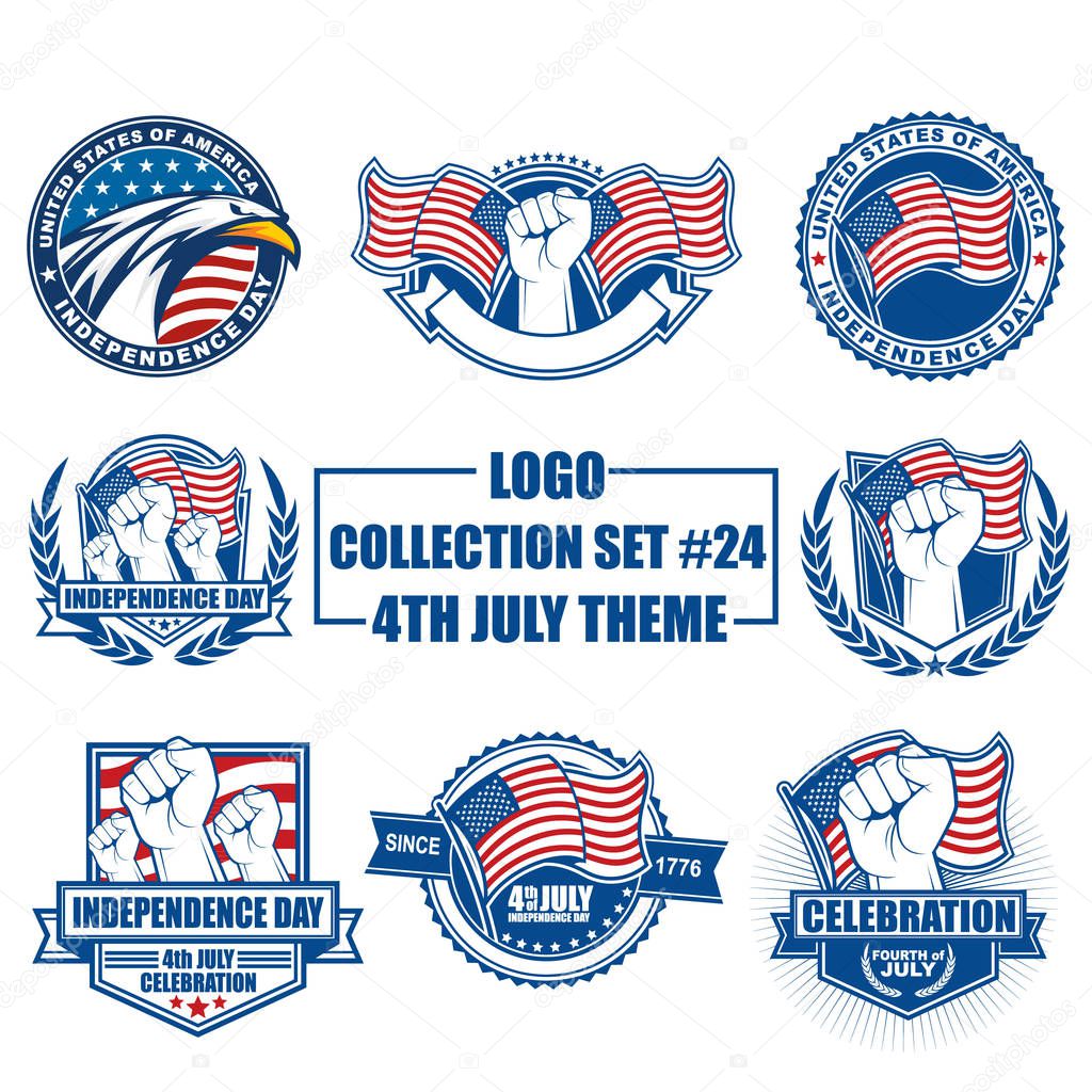 Vector logo, badge, emblem, symbol and icon template design with US Independence Day Theme