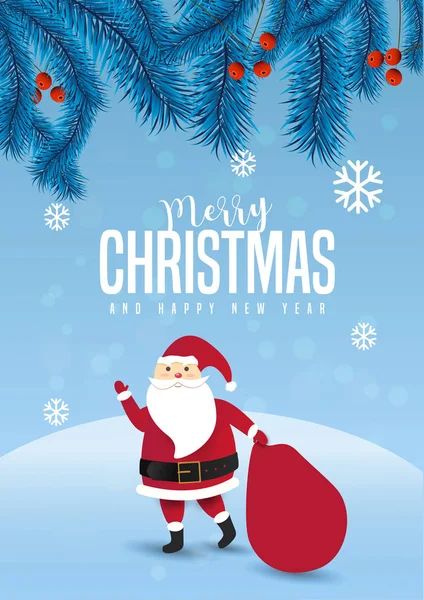 Santa Claus Con Una Bolsa Enorme Camino Entrega Regalos Navidad — Vector de stock