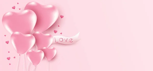 Fondo Del Día San Valentín Con Globos Corazón Copyspace — Vector de stock