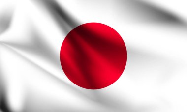 Japonya bayrağı rüzgarla dalgalanıyor, 3 boyutlu illüstrasyon