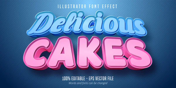 Delicious Cakes Text Gebäck Stil Editierbare Schriftart Effekt — Stockvektor