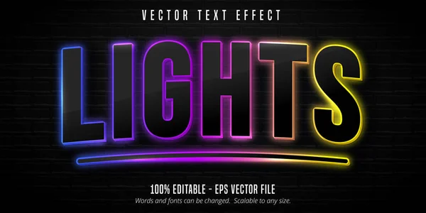 Işıklar Metni Renkli Neon Işıklı Işaret Biçimi Düzenlenebilir Metin Efekti — Stok Vektör
