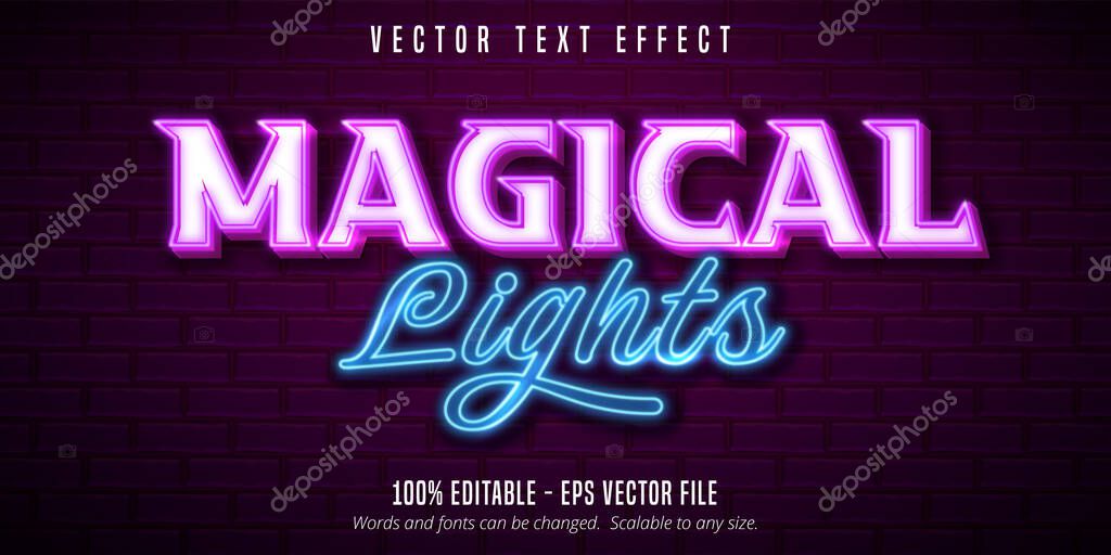 Magical Lights text, neon light signage style editable text effect