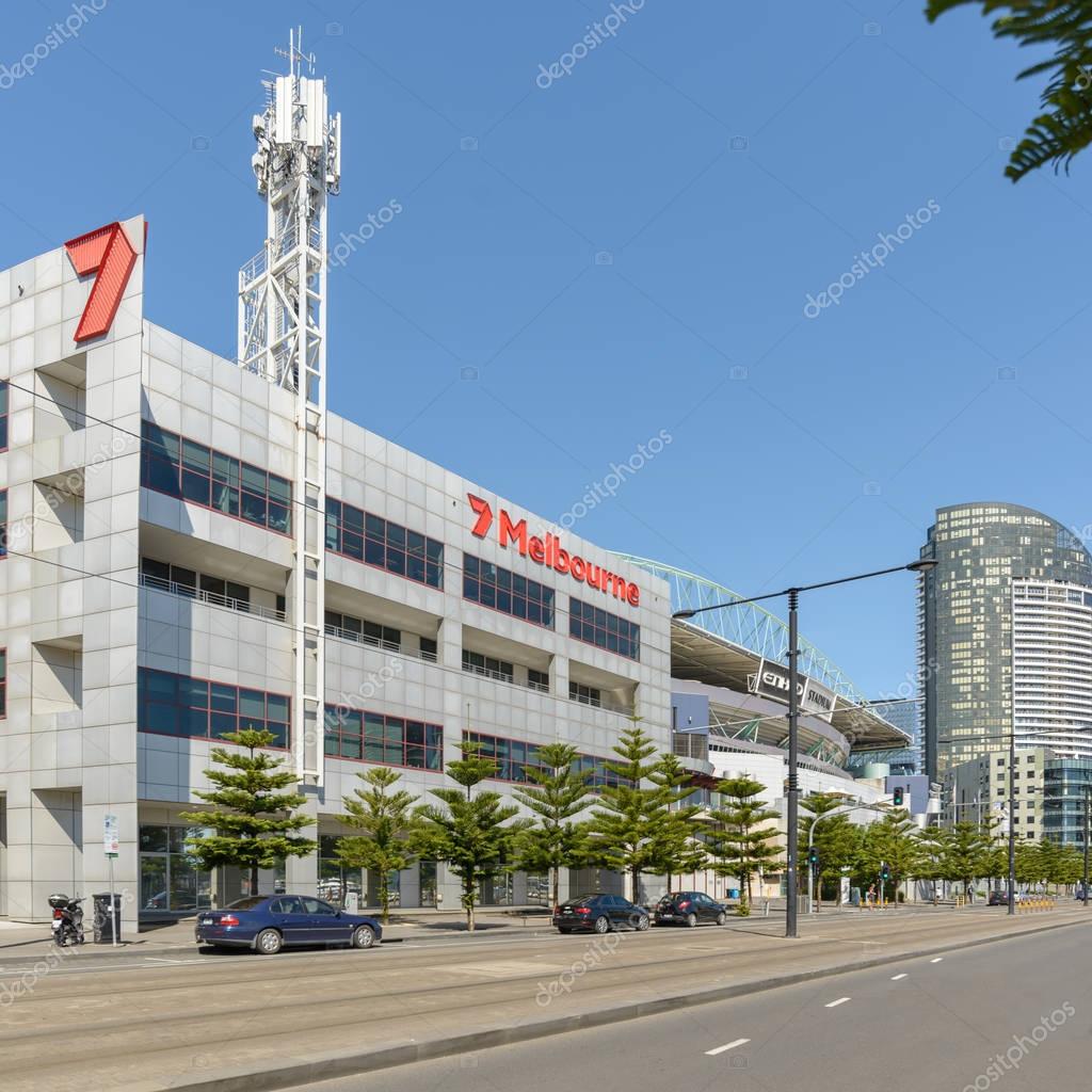 MELBOURNE, AUSTRALIA - NOVEMBER 03, 2016: Channel 7 Television building in the docklands at Victoria Harbour Melbourne.