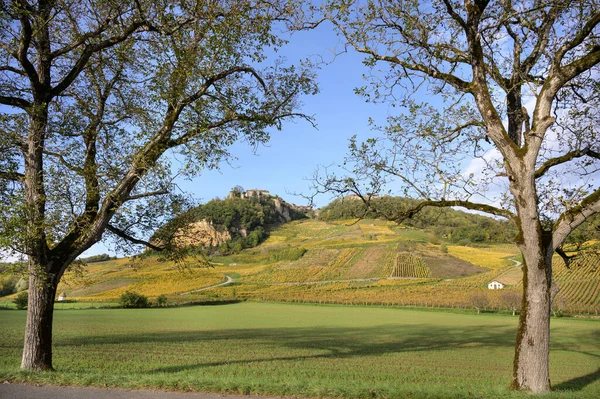 Pueblo Chateau Chalon Muy Por Encima Los Viñedos Departamento Jura — Foto de Stock