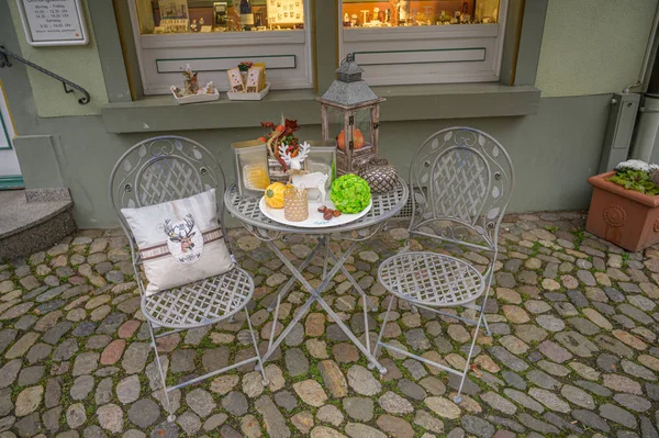 Staufen Germany October 2019 Display Table Chairs Gift Shop Old — Stock Photo, Image