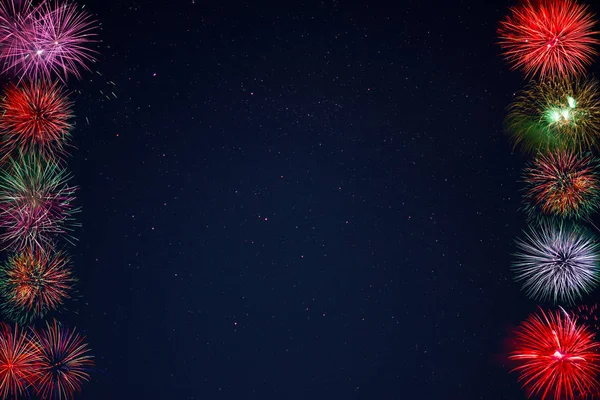 Frame of beautiful celebration fireworks over night sky, copy sp