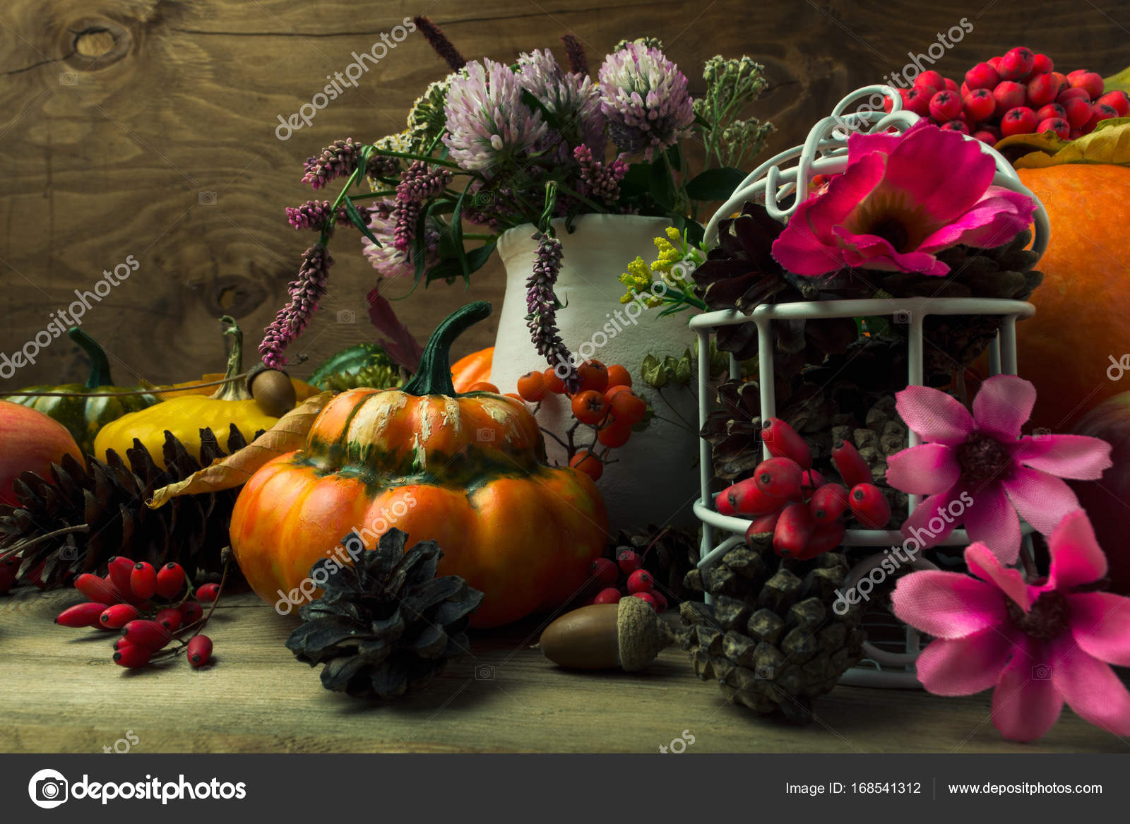 Thanksgiving Arrangement With Pink Flowers Decorated Birdcage T