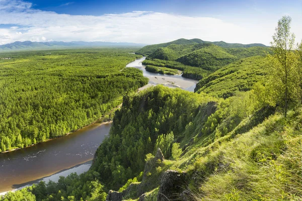 Mountain River Valley Amgun. Khabarovsk Krai in the Russian Far — Stock Photo, Image