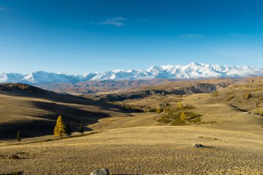 Kurai bozkırları sonbaharda. Chuya Nehri Vadisi. Altai Cumhuriyeti 
