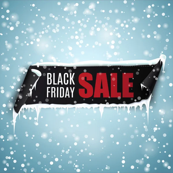 Siyah Cuma satış arka plan gerçekçi Bükülü Şeride afiş, buz ve kar.