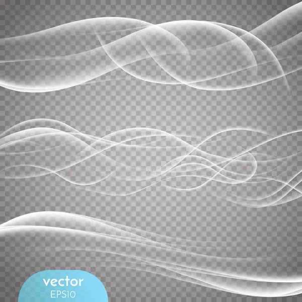 Abstrakte glatte Welle Vektor auf transparentem Hintergrund eingestellt. Spezialeffekte für Ihr Kunstwerk. Kurve Strömung weißer Rauch Motion Illustration. — Stockvektor