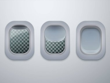 Uçak windows kümesi. Uçak kabinlerin izole. Vektör.