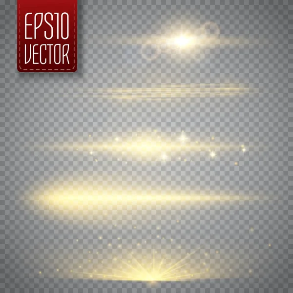Abstrakt bild av belysning flare. Gyllene ljus — Stock vektor