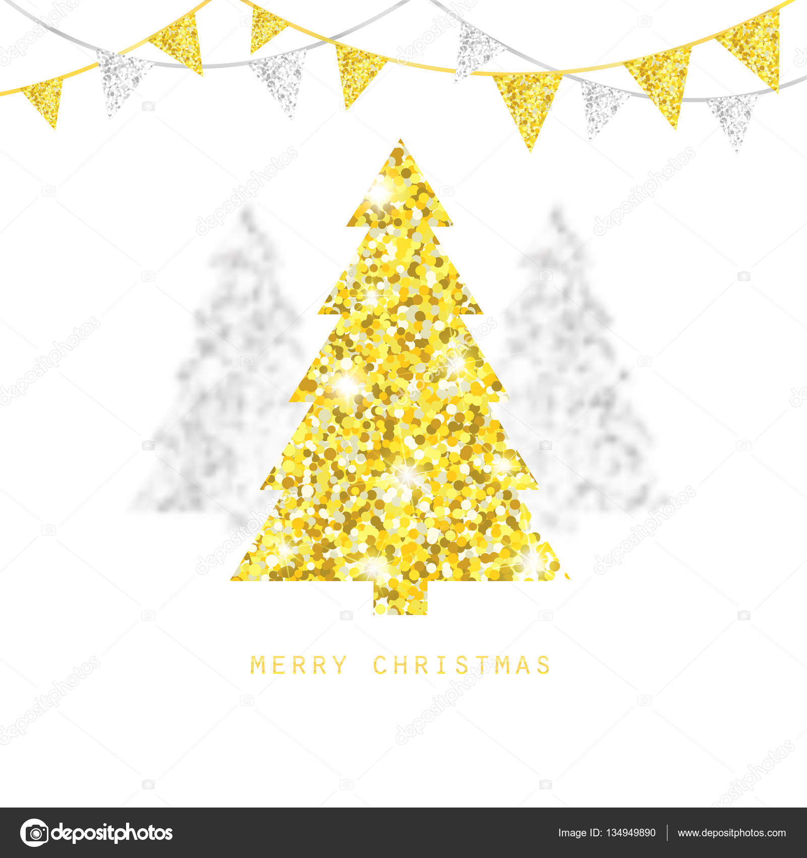 Disegno di buon Natale Alberi di Natale d oro e d argento con