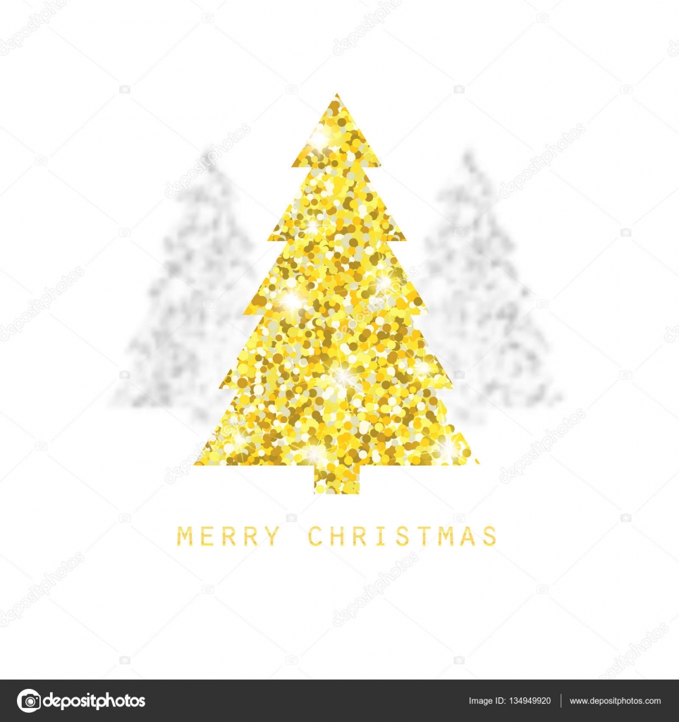 Frohe WeihnachtenDesign. Goldene WeihnachtenBäume mit Glitzer Bunting