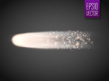 Büyük toz ve gaz yollar izole ile parlak kuyruklu yıldız. Vektör