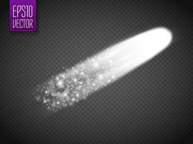 Büyük toz ve gaz yollar izole ile parlak kuyruklu yıldız. Vektör