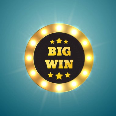 Parlayan lambalar ile büyük kazanmak retro banner. Vektör