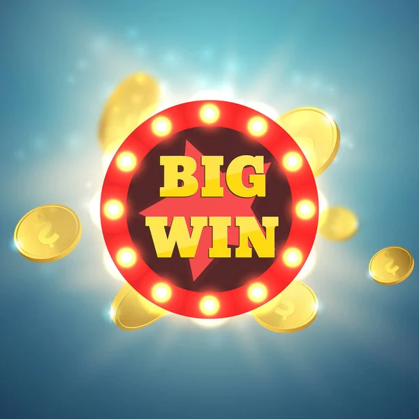 Big Win bannière rétro avec des lampes lumineuses. Vecteur — Image vectorielle