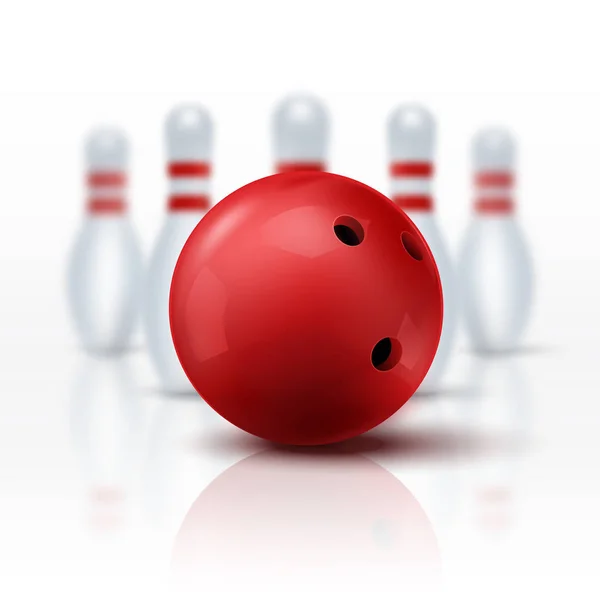 Palla da bowling rosso e skittle isolato su uno sfondo bianco . — Vettoriale Stock