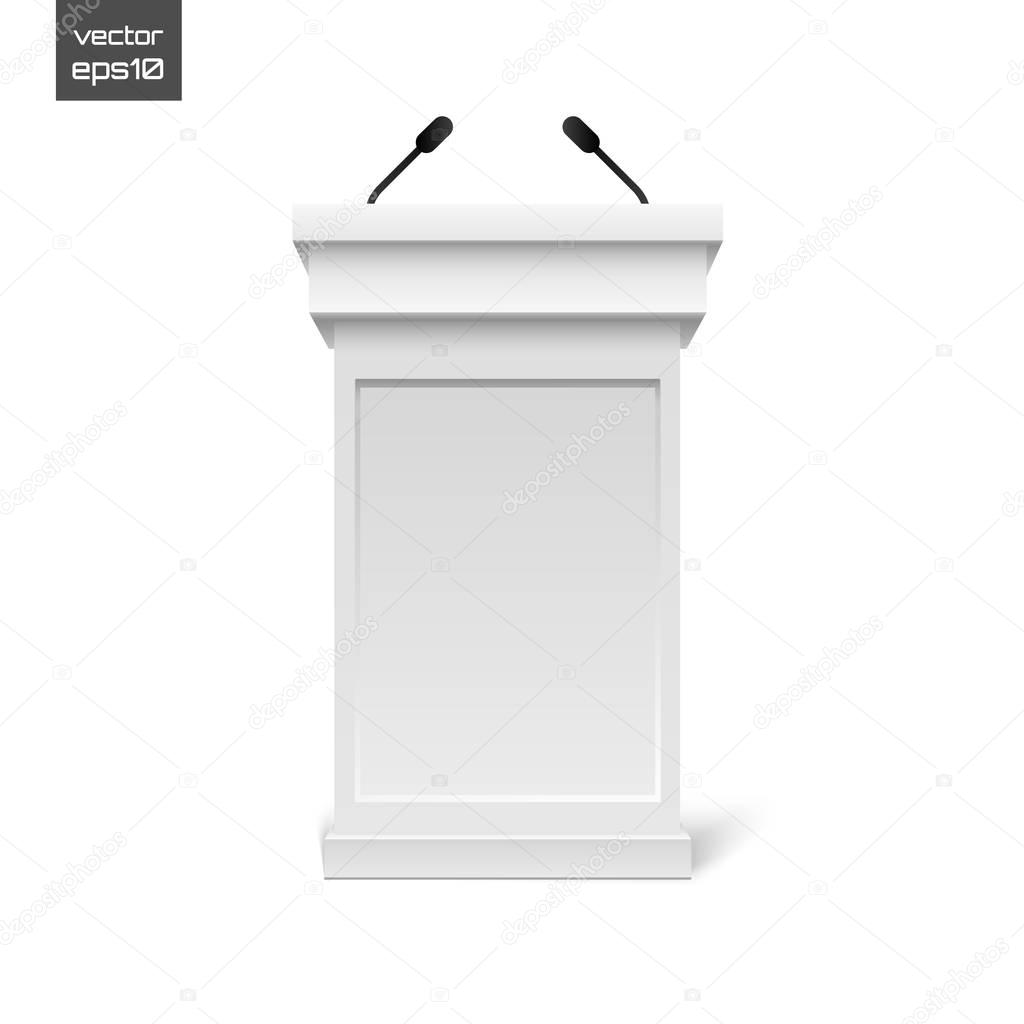 Vector White Podium Tribune Rostrum Stand with Microphones Isolated