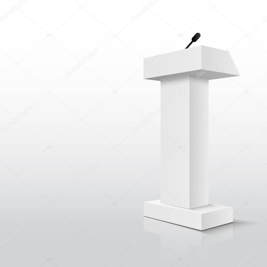 Vector White Podium Tribune Rostrum Stand with Microphones Isolated