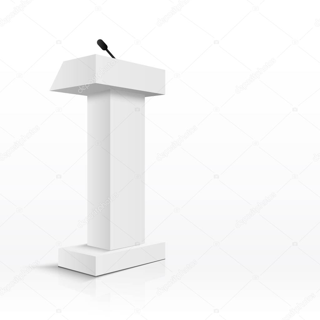 Vector White Podium Tribune Rostrum Stand with Microphones Isolated