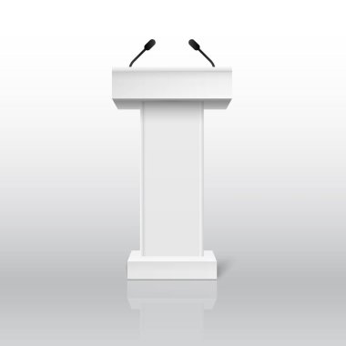 Vektör beyaz podyum Kürsü Kürsü Stand izole mikrofon ile