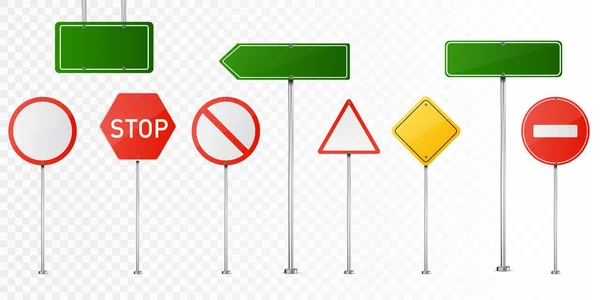 Set of vector road signs isolated on transparent background. — Stock Vector