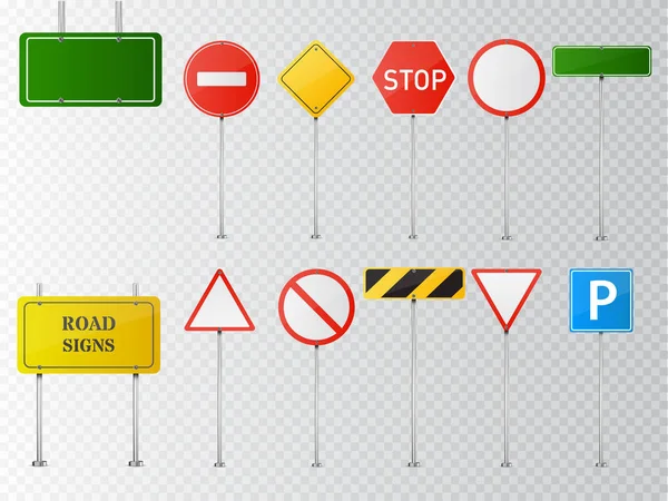 Set of vector road signs isolated on transparent background. — Stock Vector