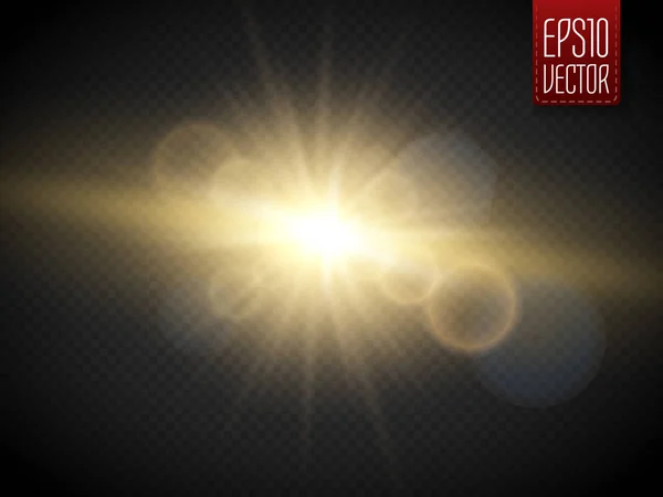 Διαφανές εφέ φωτός Golden Glow. Αστέρι σπινθηροβόλο — Διανυσματικό Αρχείο