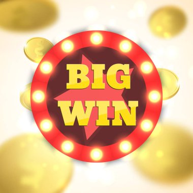 Parlayan lambalar ile büyük kazanmak retro banner. Vektör