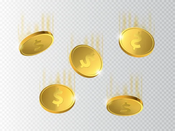Gouden munten. Geld geïsoleerd op transparante achtergrond. — Stockvector
