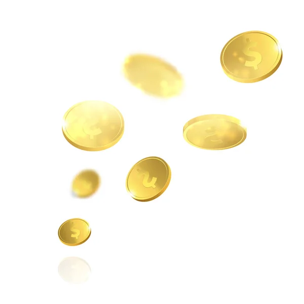 Vettore Illustrazione di monete d'oro volanti. Soldi isolati . — Vettoriale Stock