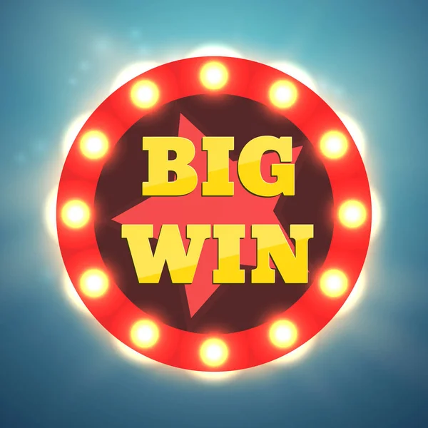 Banner retro Big Win con lámparas brillantes. Vector — Archivo Imágenes Vectoriales