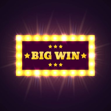 Big Win retro banner with glowing lamps. Vector clipart