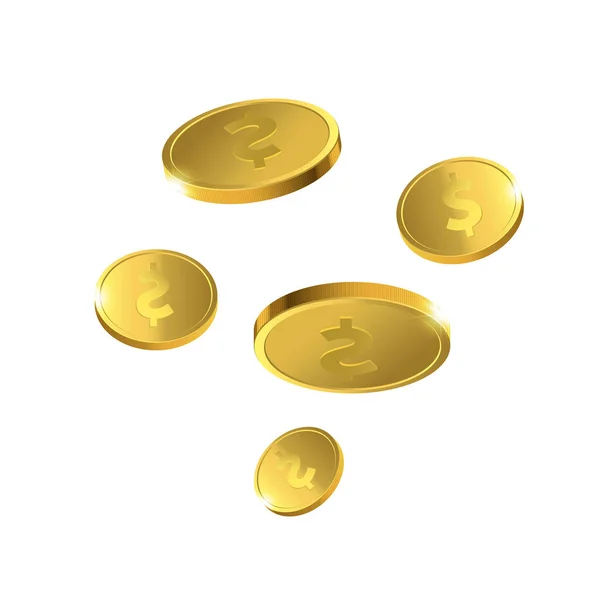 Векторная иллюстрация летающих золотых монет. Деньги изолированы . — стоковый вектор