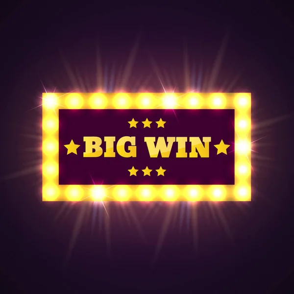 Big Win retro banner with glowing lamps. Vector — Stock Vector