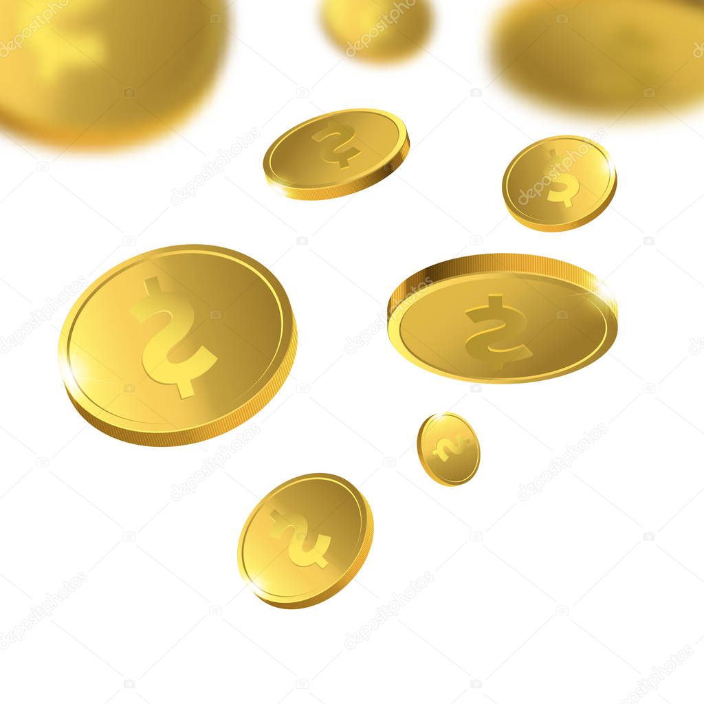 Vector Illustration of flying golden coins. Money isolated.